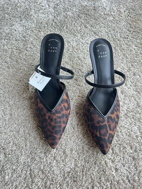 a new day Brown Leopard Pointed Toe Mules with Black Strap